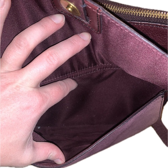 Fossil Kinley Leather Crossbody Pebbled Suede Flap Messenger Bag w Key Burgundy - Picture 13 of 14